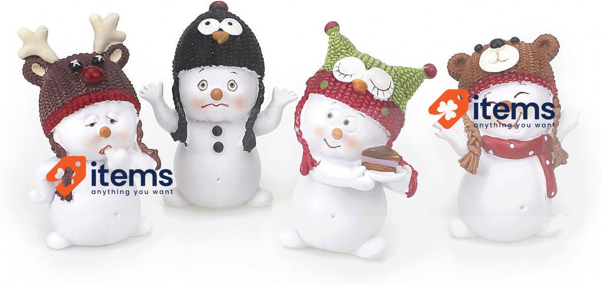 Snowman Christmas Decoration: 4 Figures with Winter Hat, 5.5cm High: Tempelwelt