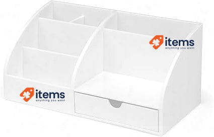 OSCO White High Gloss Desk Organiser | 7 section Drawer H12 x W25 x D13cm Tidy