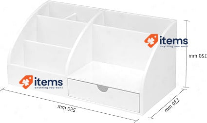 OSCO White High Gloss Desk Organiser | 7 section Drawer H12 x W25 x D13cm Tidy