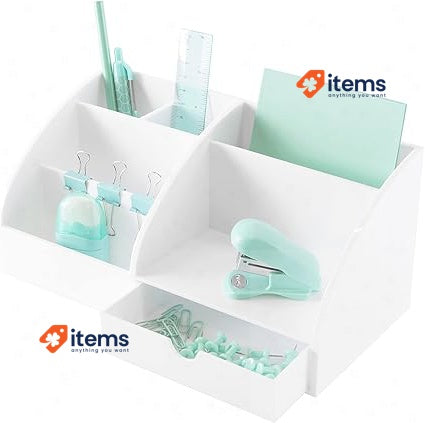 OSCO White High Gloss Desk Organiser | 7 section Drawer H12 x W25 x D13cm Tidy