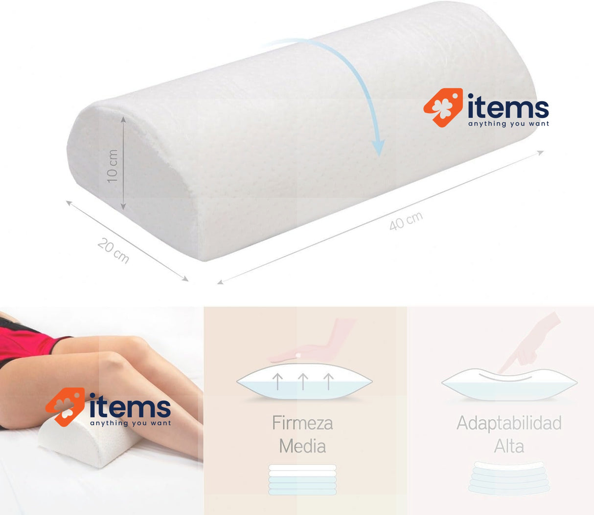 Pikolin Home - Medium-strength viscoelastic pillow in ergonomic crescent shape
