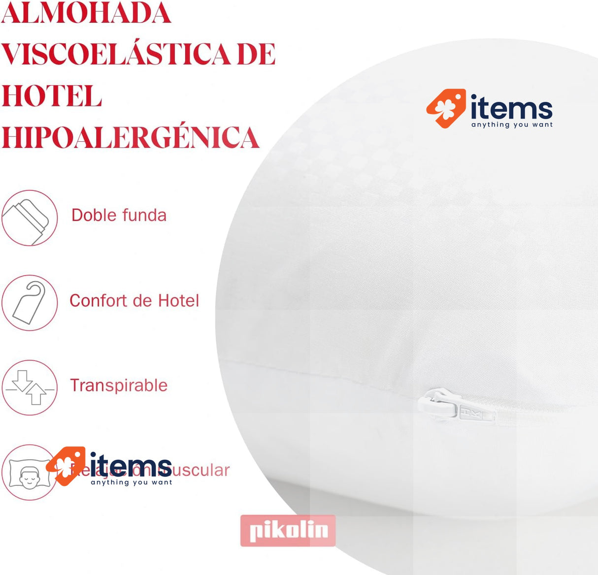 Pikolin Home Ergonomic Memory Foam Pillow Double Cover Adaptable 35x105cm sizes