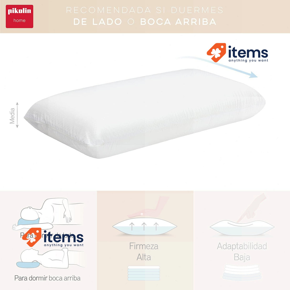 Pikolin Home Pack of 2 Viscoelastic pillows, Medium Strength, 35 x 75 x 12 cm