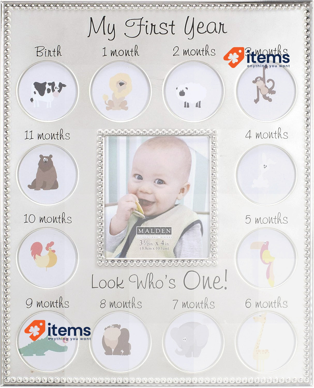 Malden Designs My First Year Baby Photo Frame Silver International Years Beaded