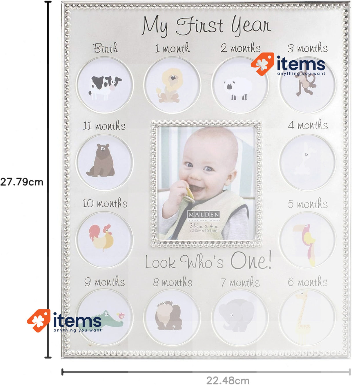 Malden Designs My First Year Baby Photo Frame Silver International Years Beaded