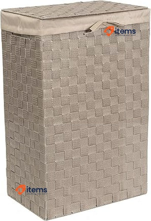 Compactor Rectangle Laundry Basket with Lid Taupe Woven Washing Hamper Storing