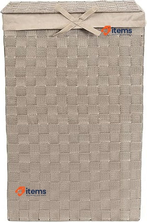 Compactor Rectangle Laundry Basket with Lid Taupe Woven Washing Hamper Storing