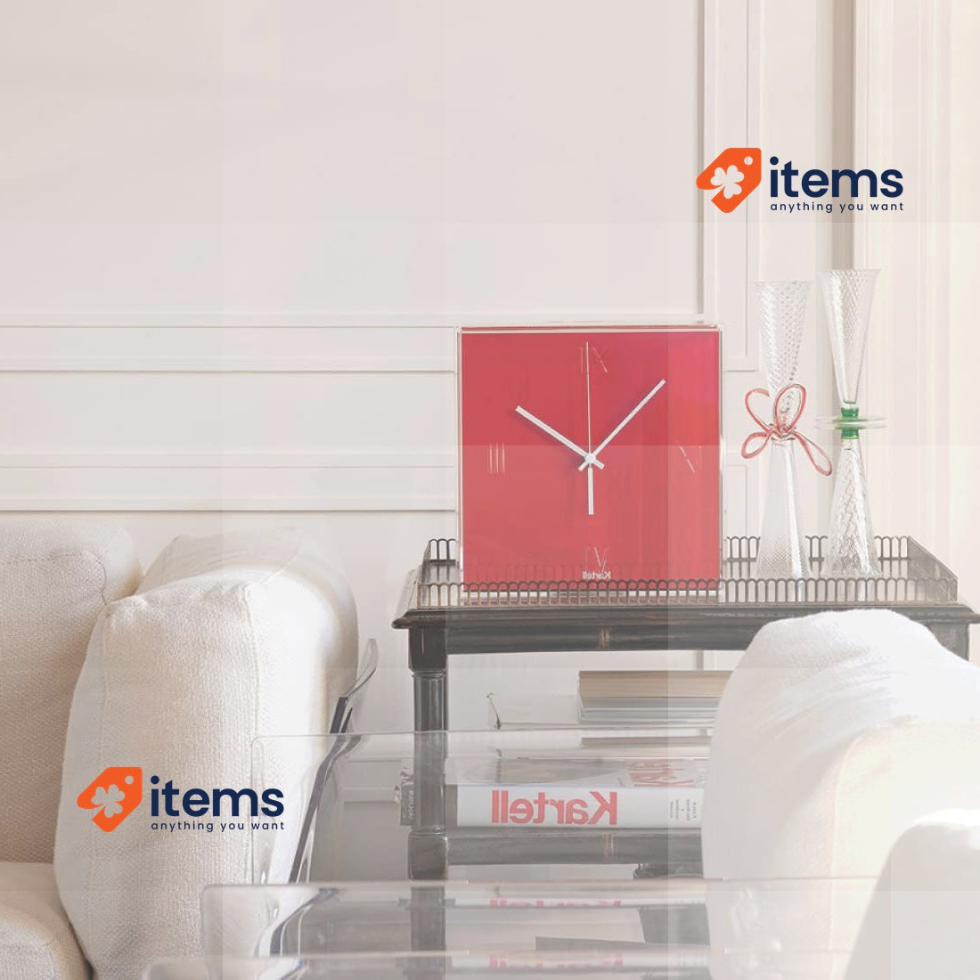 Kartell Wall or Shelf Analog Clock - Tic & Tac Clock Gold - Italian Design