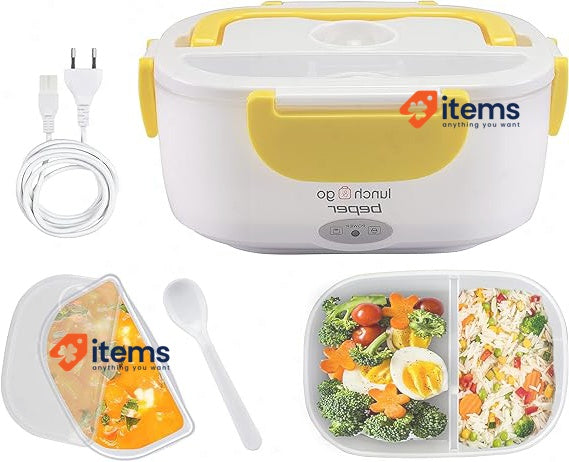 BEPER 90.920G Portable Electric Food Warmer, 2 Removable Containers, Yellow