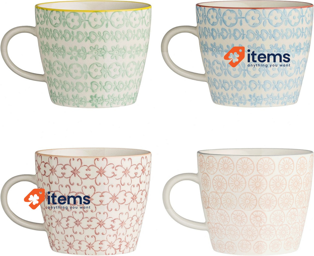 Bloomingville Cups Carla - Tea cup with handle, red green blue orange 4 piece