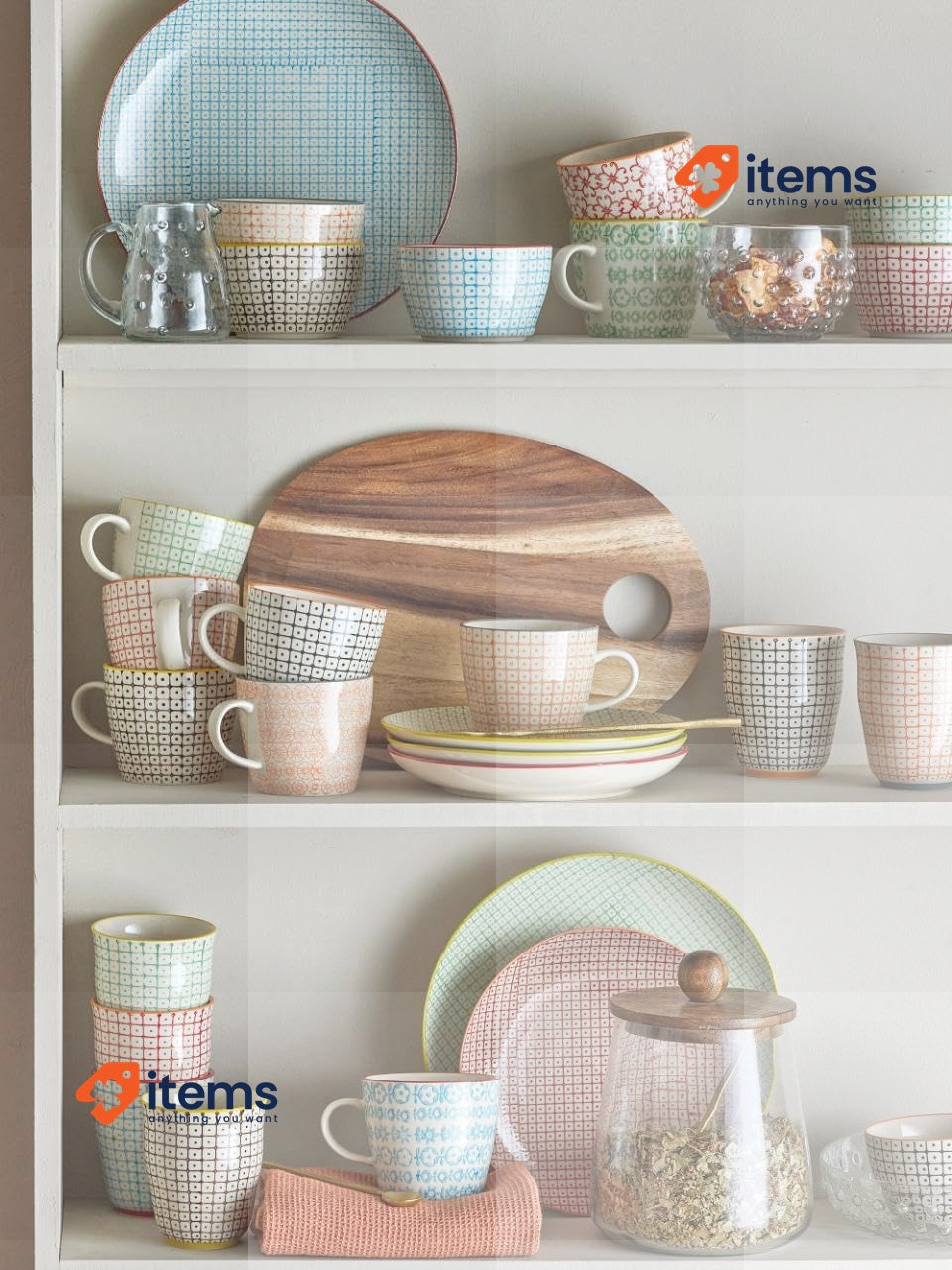 Bloomingville Cups Carla - Tea cup with handle, red green blue orange 4 piece