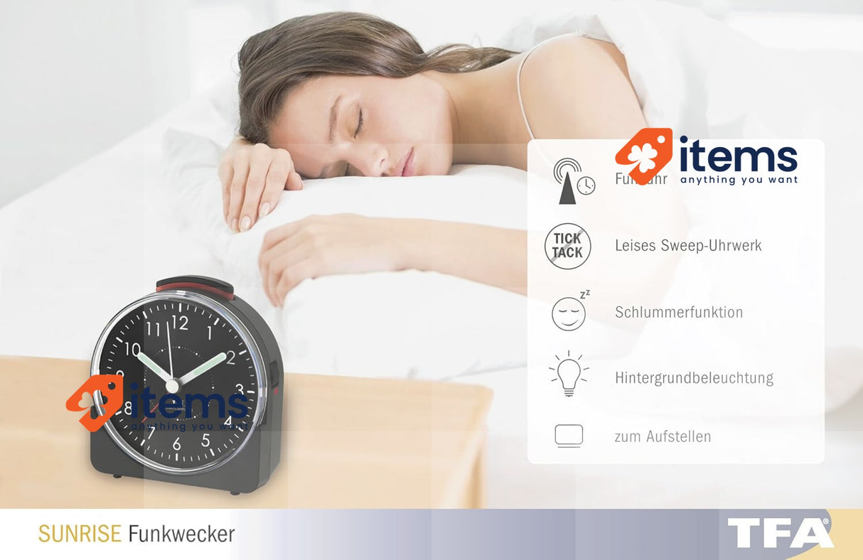 TFA Dostmann Sunrise 60.1513.01 Analogue Radio-Controlled Black