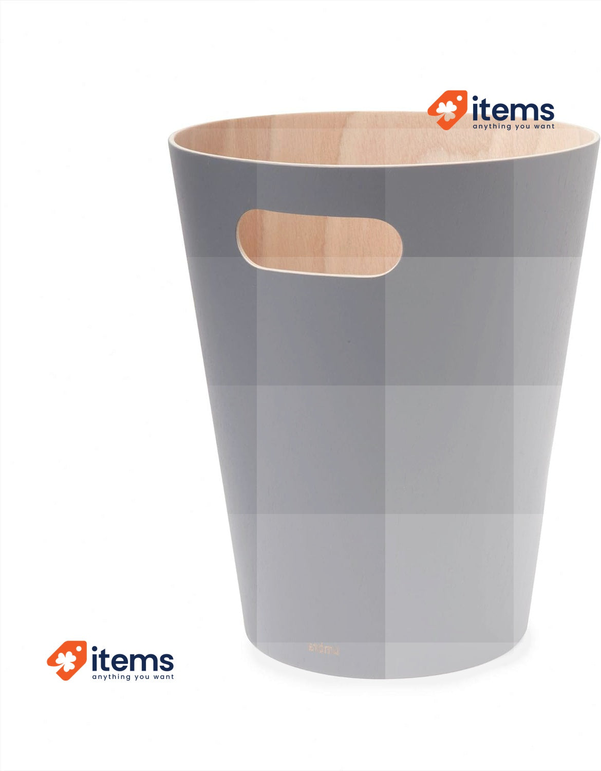 Umbra Woodrow 2 Gallon Modern Wooden Trash Wastebasket Garbage Can Dark Grey