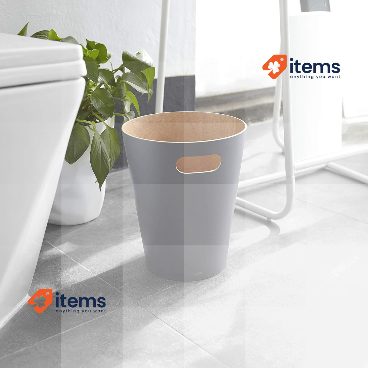 Umbra Woodrow 2 Gallon Modern Wooden Trash Wastebasket Garbage Can Dark Grey