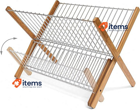 Relaxdays CROSS Bamboo And Chromed Steel Draining Rack 27 x 38 x 29 cm Brown