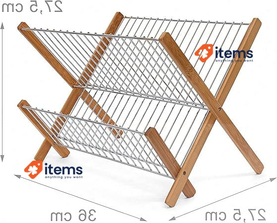 Relaxdays CROSS Bamboo And Chromed Steel Draining Rack 27 x 38 x 29 cm Brown