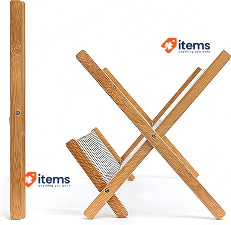 Relaxdays CROSS Bamboo And Chromed Steel Draining Rack 27 x 38 x 29 cm Brown