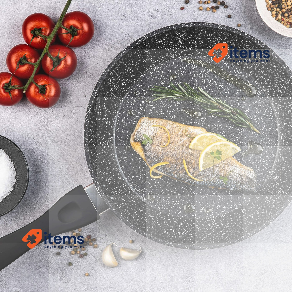 Westinghouse Black Marble 24cm Aluminium Pan - 24 CM, CM Non Stick Frying Fry