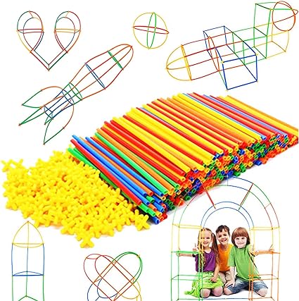 RAINBOW TOYFROG Building Straws and Connectors - 300 Pcs Straw Building Set Toy