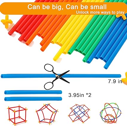 RAINBOW TOYFROG Building Straws and Connectors - 300 Pcs Straw Building Set Toy