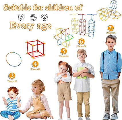 RAINBOW TOYFROG Building Straws and Connectors - 300 Pcs Straw Building Set Toy