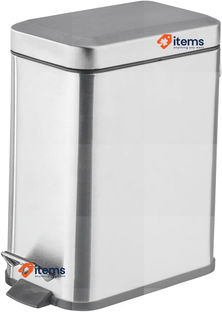 WENKO 22159100 Pedal Bin Square Matt Capacity: 5 L, Stainless Steel Cm Satinised