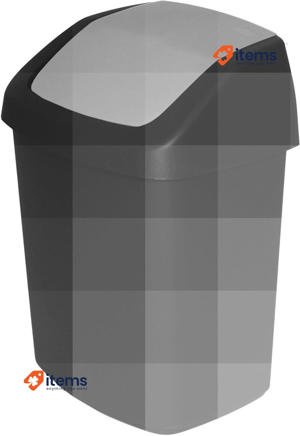 Curver Waste Bin with Swinging Lid, Black/Grey, 15 Litre 24.8x30.6x41.8cm