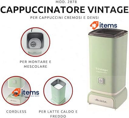 Ariete Capuccinatore 2878, Retro Style Electric Milk Frother 250 ml Green