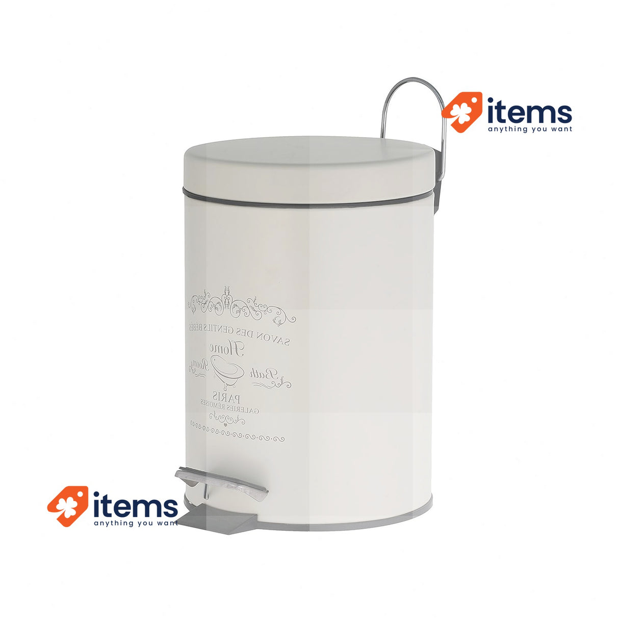 Axentia Waste Bin, Metal, Old White, 17 x 17 x 24.5 cm - with Pedal-Opening Lid