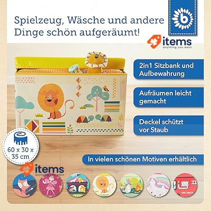 Bieco Childrens Foldable Storage Box With Cover, Toy Box, Max 80kg, 60x30x35 Cm