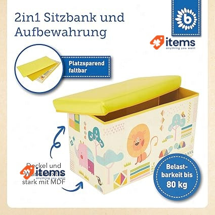 Bieco Childrens Foldable Storage Box With Cover, Toy Box, Max 80kg, 60x30x35 Cm