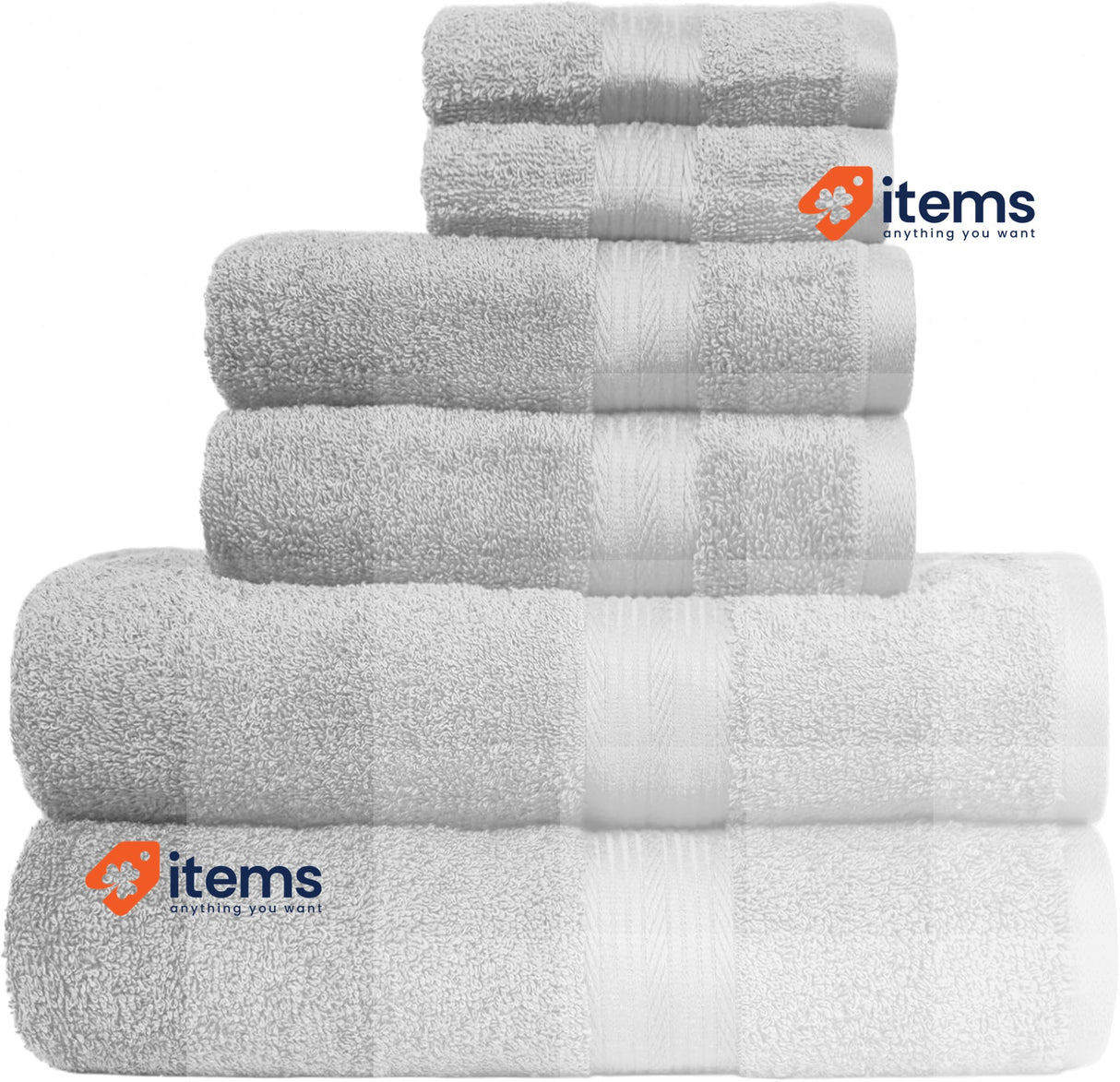 Amazon Basics 6-Piece Bathroom Towel Set 2x Bath Towels, Hand Towels Grey Fade