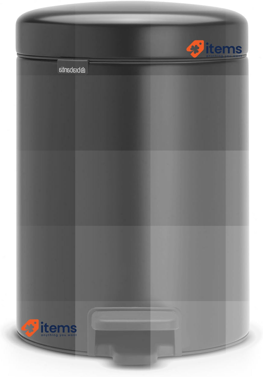 Brabantia Pedal Bin Newicon Plastic Inner Bucket Matte Black, 5 L With Bin Bags