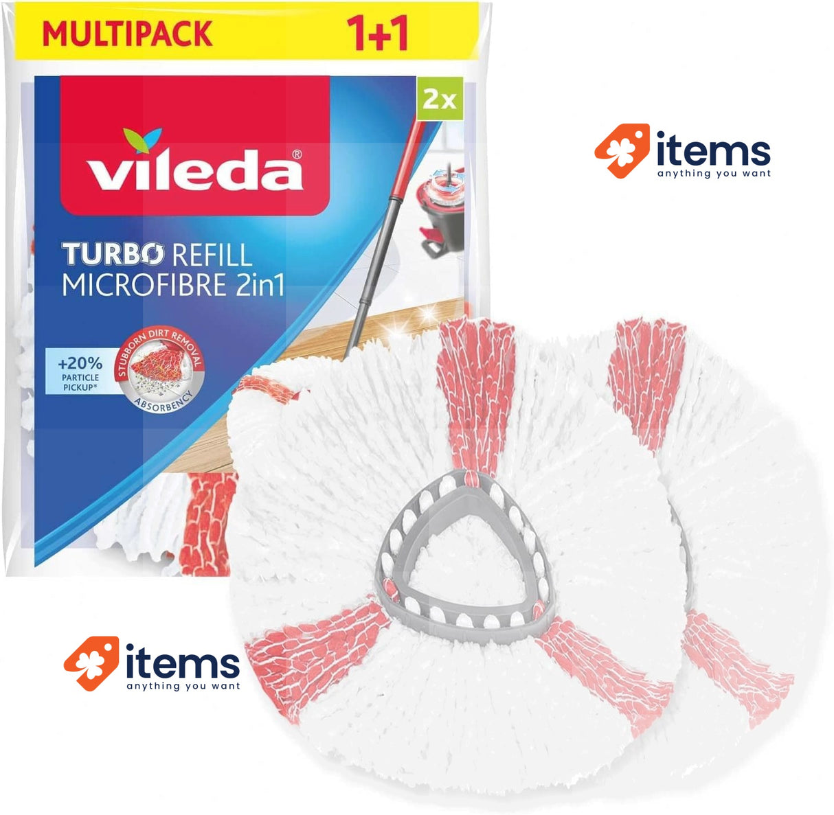 Vileda Turbo 2in1 Spin Mop Head Refills Pack of 2 Fits all Turbo Mops Microfibre