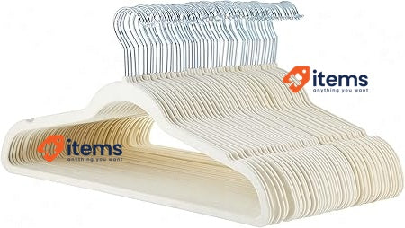 Amazon Basics Slim Velvet Non-Slip Suit Hangers - 50-Pack, Ivory/Silver
