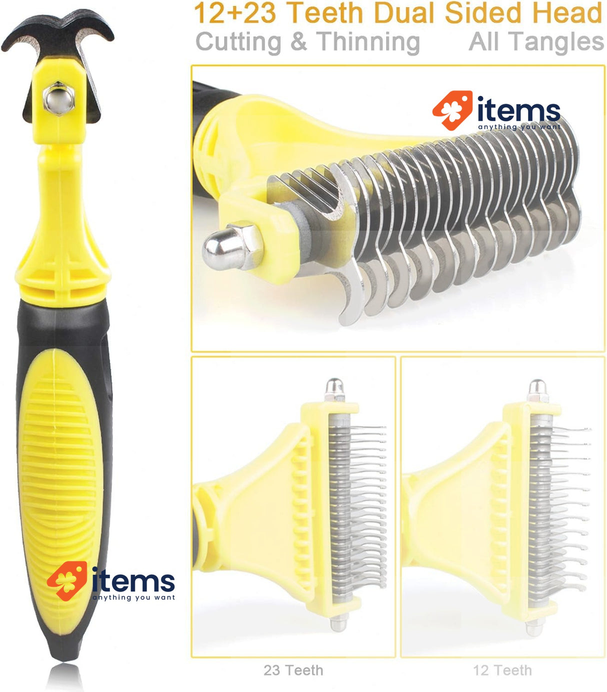 morpilot Dog Brush Cat Brush Grooming Comb, 23+12 Double Sided Undercoat Rake