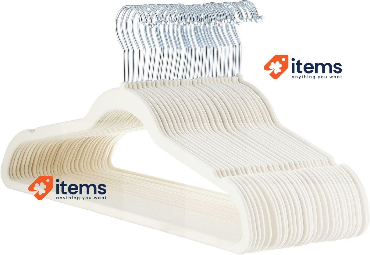 Amazon Basics Slim Velvet Non - Slip Suit Hangers 30 Pack, Ivory Non-Slip