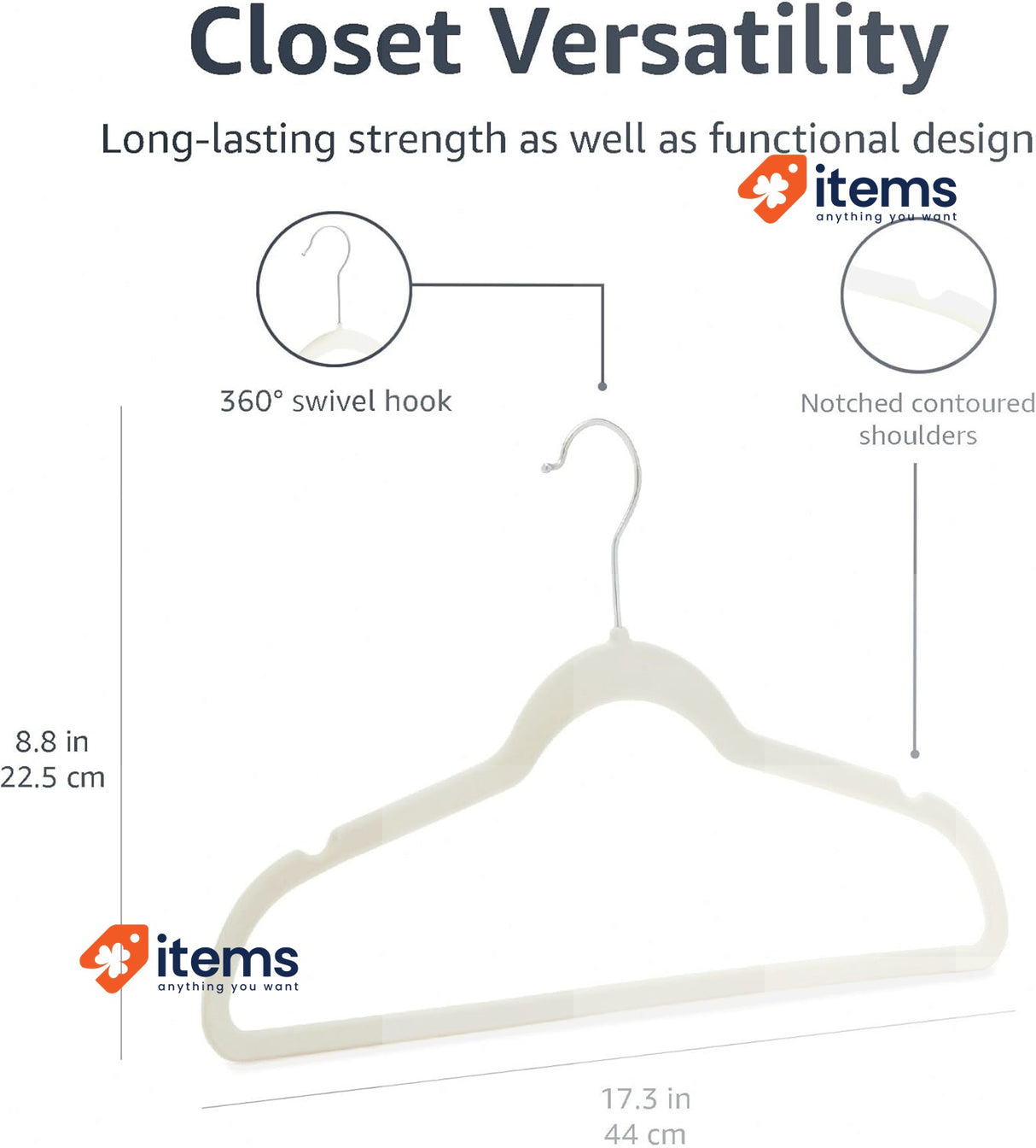 Amazon Basics Slim Velvet Non-Slip Suit Hangers - 30-Pack, Ivory