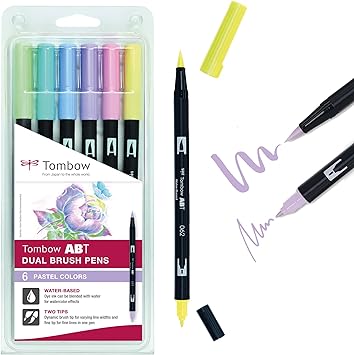 Tombow Set of 6 ABT" Dual Brush Pen - Pastel-P Multicolor