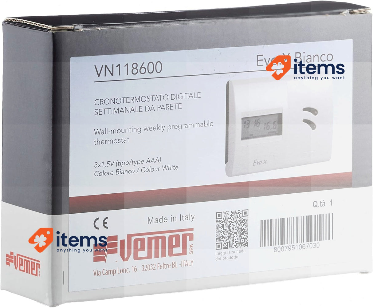 VEMER VN118600 EVO.X - Weekly Programming, Battery Power, White Wall-mounting