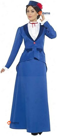 Victorian Nanny Costume (m) Blue Smiffys UK Size 12 - 14 Women S Fancy Dress