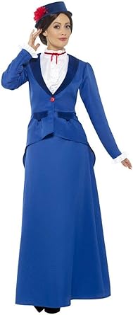 Victorian Nanny Costume (m) Blue Smiffys UK Size 12 - 14 Women S Fancy Dress