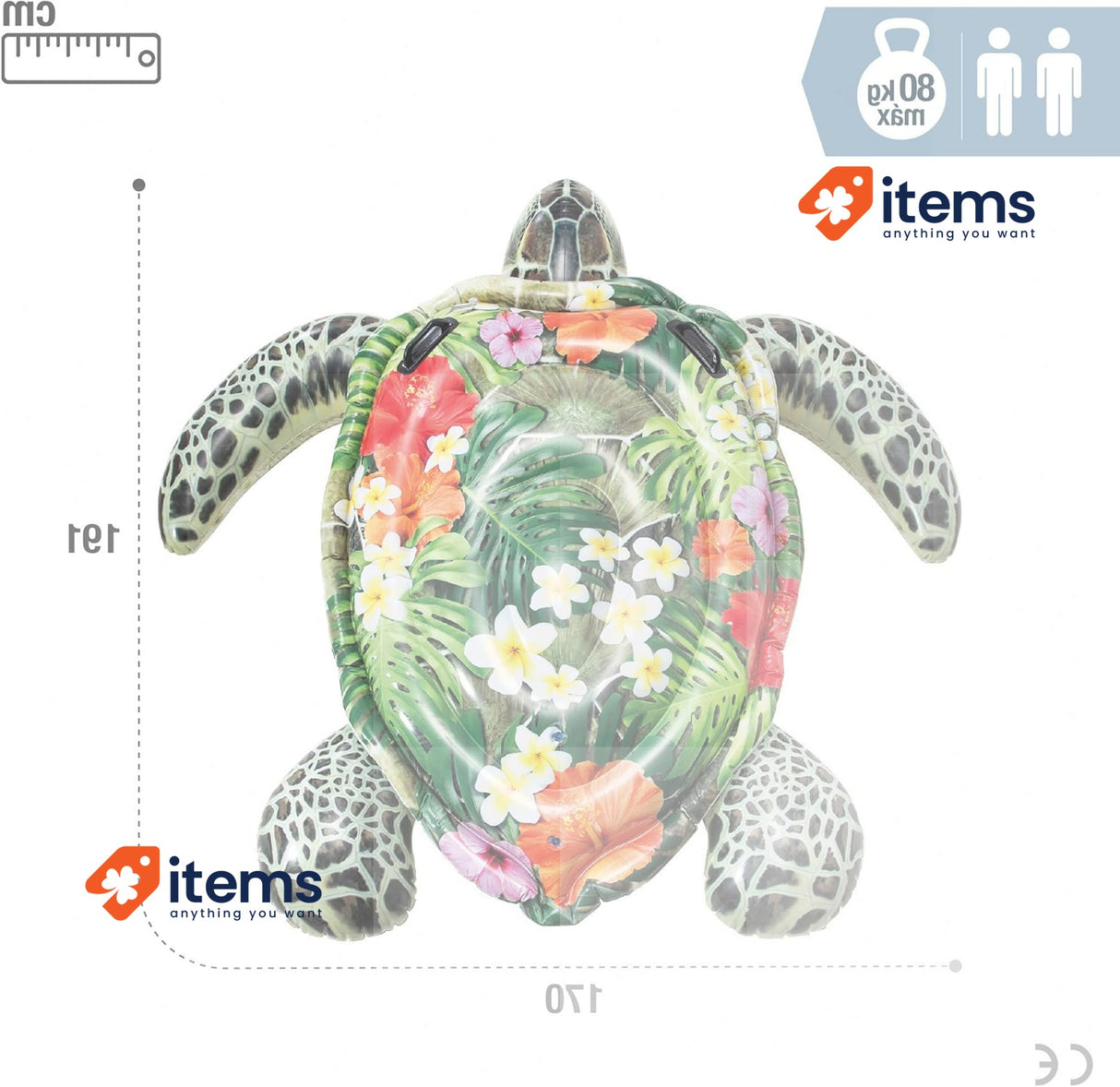 Intex - Inflatable Turtle - 191x171cm Air valves Make Inflation Easy Up To 80Kg