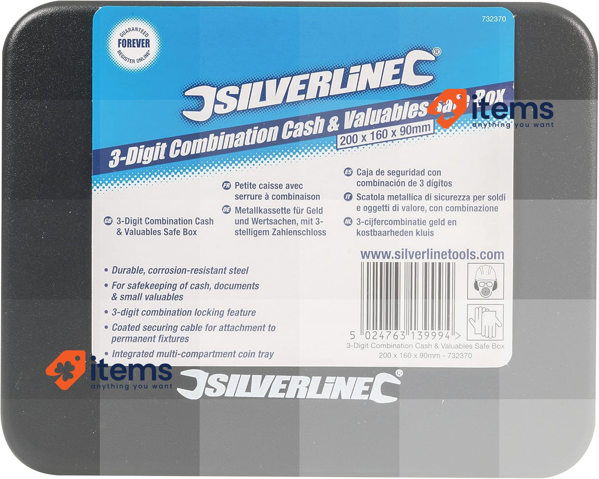 Silverline 732370 Petite Cash Box with 3-Digit Combination Lock, Black