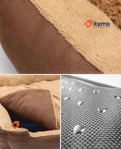 lionto Dog Bed with Reversible Pillow and Non-Slip Underside Brown/Beige
