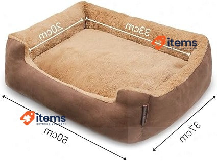 lionto Dog Bed with Reversible Pillow and Non-Slip Underside Brown/Beige