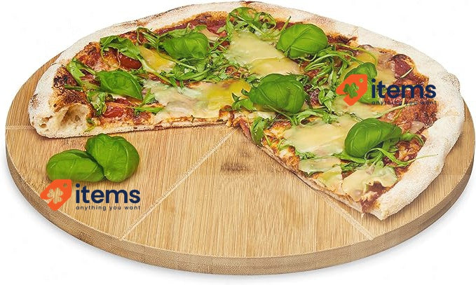 Relaxdays Pizza Plate Bamboo 33 Cm Diameter, Cutting Board Made Of Wood, Sized