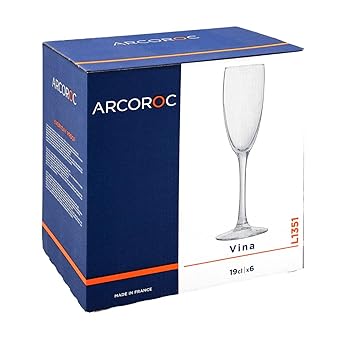 Arcoroc L1351 Arc Vina Champagne Flute, 190mL Capacity, Pack of 6