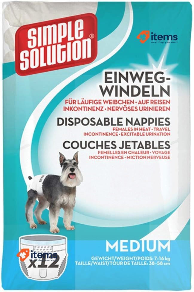 Simple Solution, disposable Dog diaper for Female Dogs , 12 pieces size M