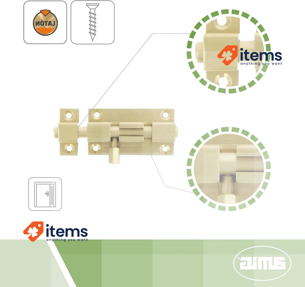 Amig Overlap Pin Mod.700 40×37 Mm - Security Latch For Doors, Brass Finish, 37MM